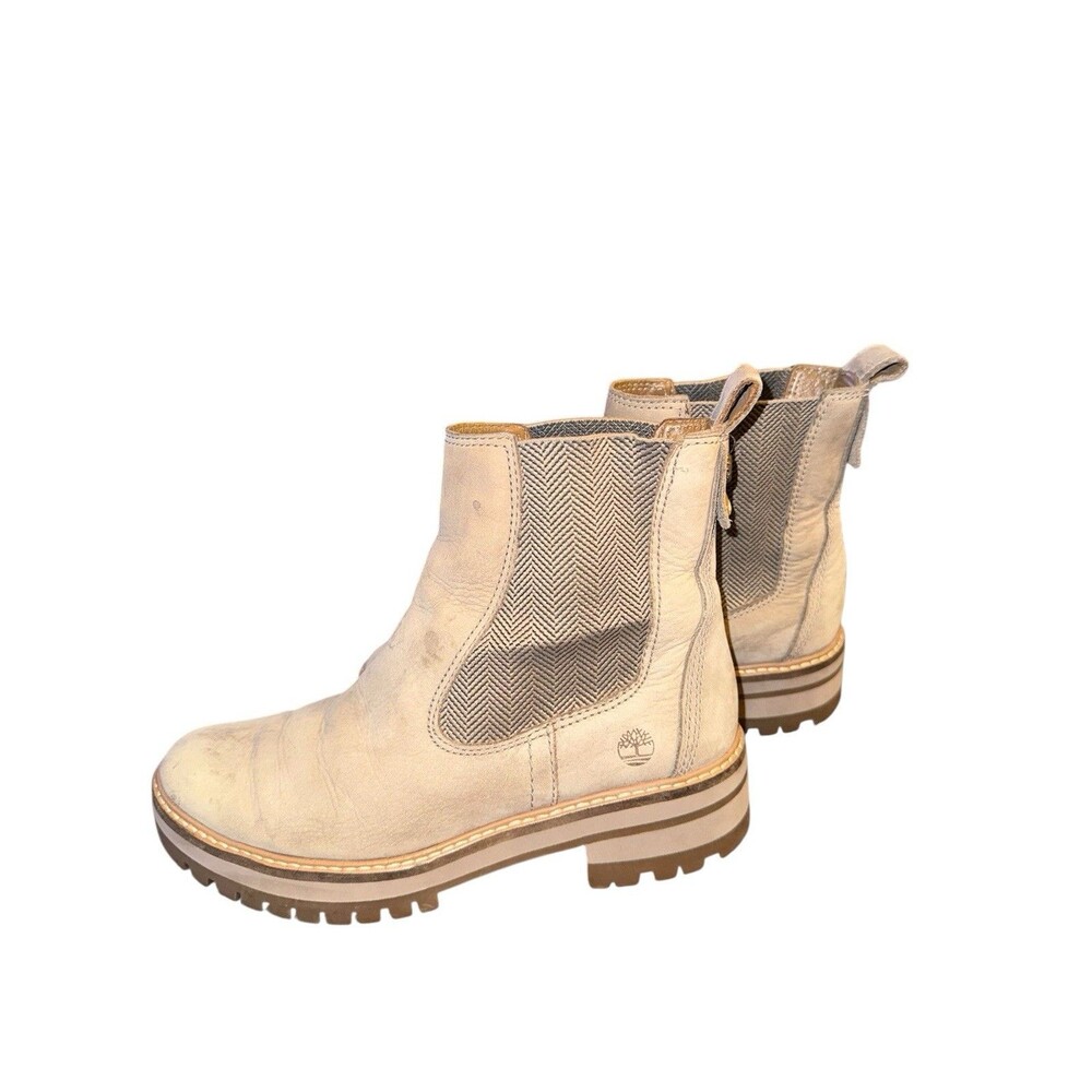 Timberland Women's Courmayeur Chelsea Pull On Ankle Boots Taupe Leather Size 7.5 - Picture 3 of 9